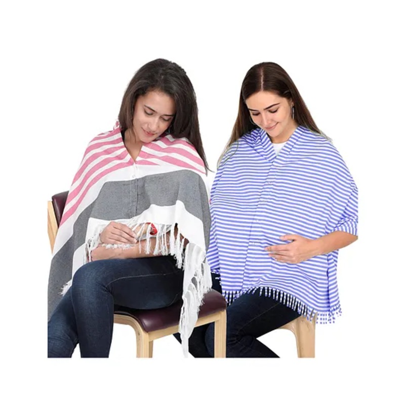 Lulamom Multi-Purpose Breast Feeding Nursing Striped Shawl – Pack of 2 (Pink & Sky blue)