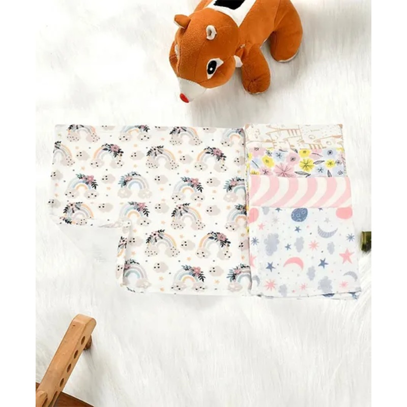 SOVANA 4 Layer Muslin Supersoft Reversible Washcloths- Pink