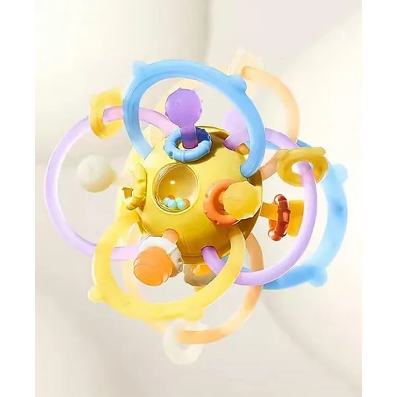 StarAndDaisy Soft Silicone Teether for 6 to 12 Months, Teether for Baby with Natural Organic Freezer Safe for Infants and Toddlers, Silicone Baby Teethers.(Mball-Yellow-Multicolor)