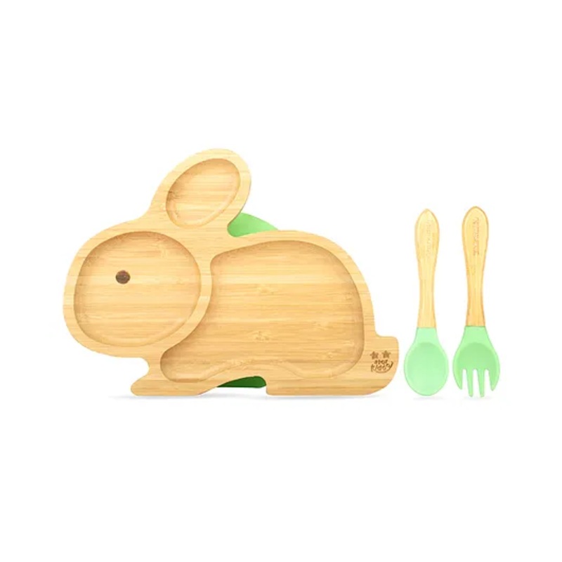 Starkiddo Rabbit Bamboo Suction Plate and Learning Weaning Set – Green