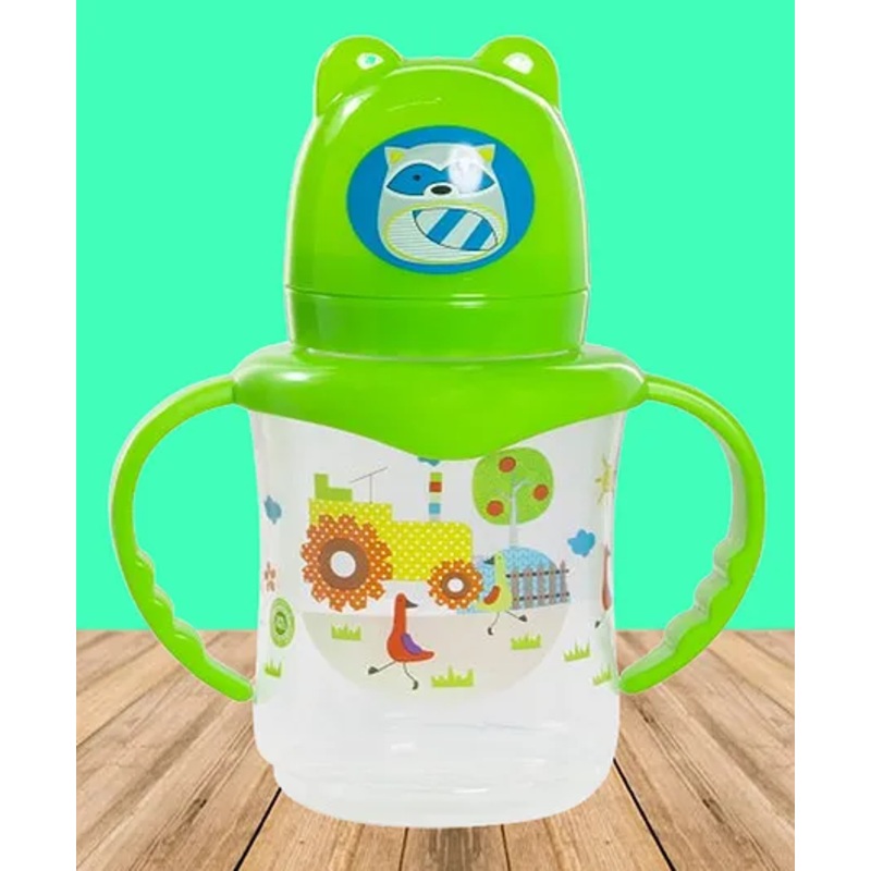 The Cheeky Kidzz Trendy Baby Sipper Feeding Liquids Milk Feeder Polypropylene Wide Neck 250ml Bottle With Anti Colic Silicone Nipple BPA Free (GREEN)