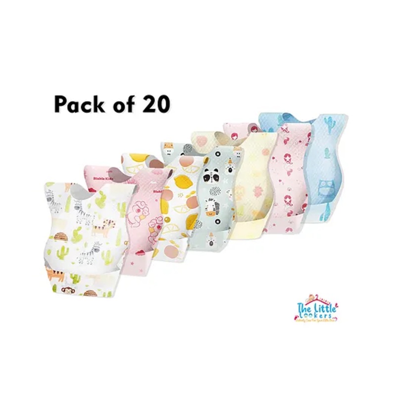 The Little Lookers Disposable Bibs Animals Print Pack of 20 – Pink