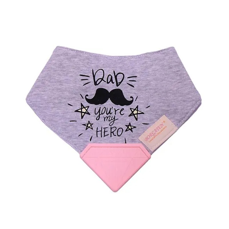 Tipy Tipy Tap Dad Printed Bib With Silicon Teether – Grey & Pink