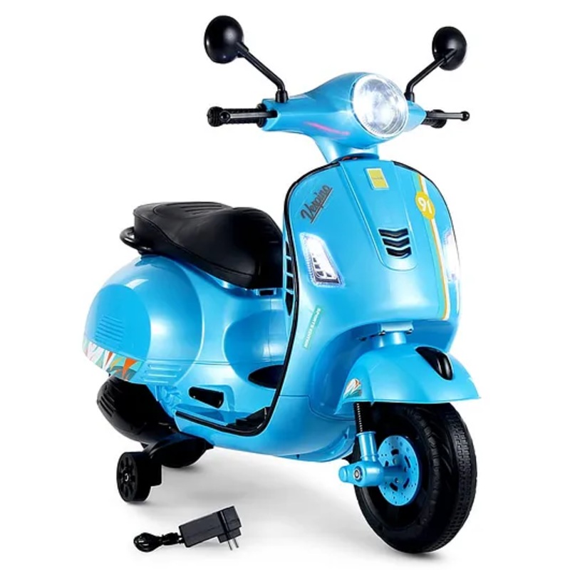 Vespa Kids Battery Operated Self Driven RideOn Scooter with Light & Music-Blue| Rechargeable Battery| Toy for 2 to 6 Yrs Boy & Girl| Balance Wheels| Comfortable Seat| Foot Accelerator| Activity Gift
