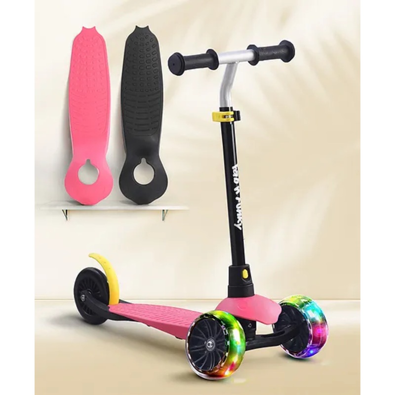 3 Wheel Scooter With Led Wheel & Changeably Top Base with 3 Level Adjustable Handle Bar – Pink&Black| Smooth Wheels| ABEC-7 Bearing| Lean-to-Steer| Toy for 3 to 12 year Boys and Girls| Sport Gift