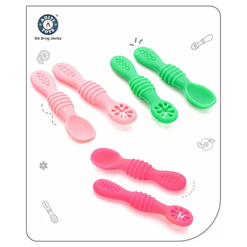 Aditi toys Silicone Baby Spoons. Baby Traning Spoon, Gum Friendly, Food Grade, BPA Free for Infant Boys & Girls (Pack of 6) Color As Per Availability
