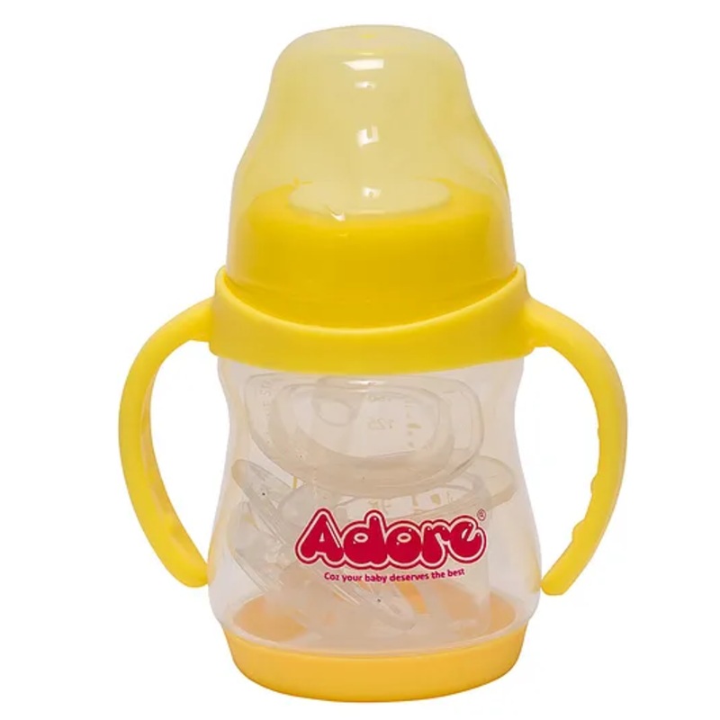 Adore Jiggle 2 Stage Wideneck Feeding Bottle with Twin Handle- 150ml- Yellow