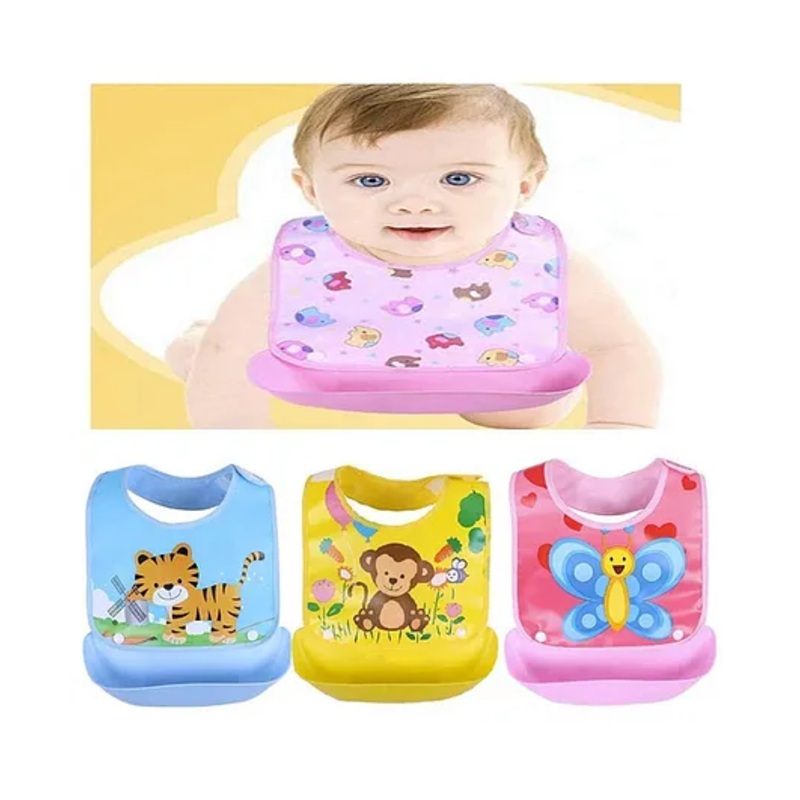 BabyGo Silicone Baby Detachable Waterproof Apron Bibs Pack Of 3 – Multicolor