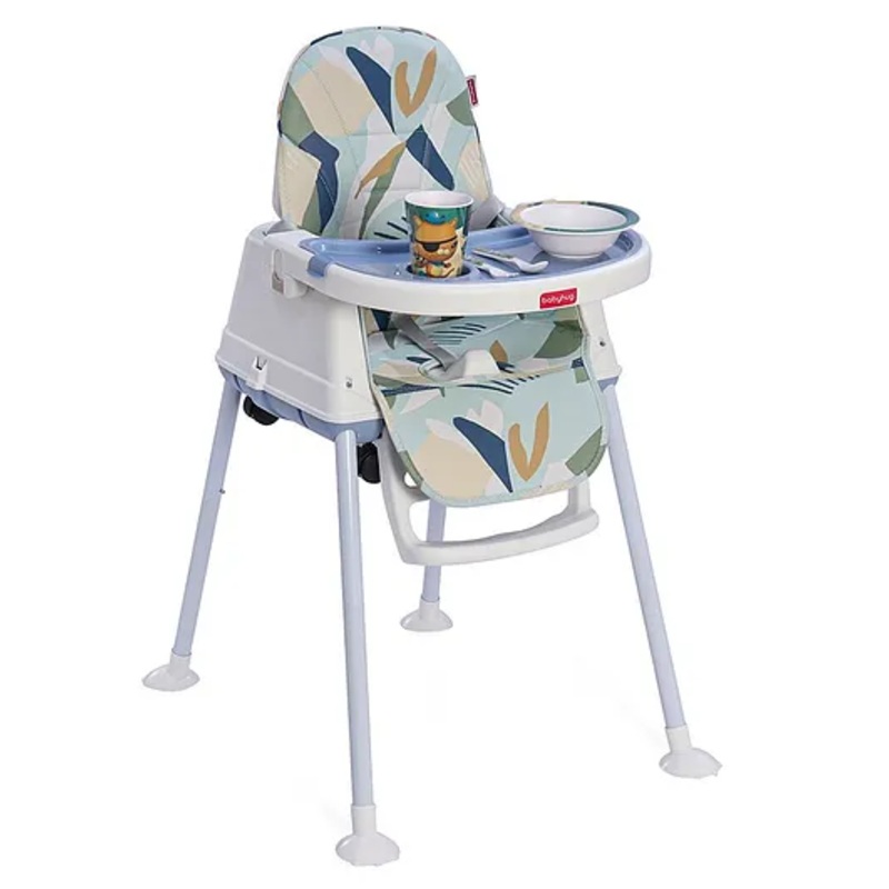 Babyhug 3 in 1 Eat & Grow Convertible High Chair | High Chair, Feeding Chair & Booster Chair| Adjustable Double Food Tray| Removable PU Leather Seat| Safety Harness| Removable Footrest (Colour May Vary)
