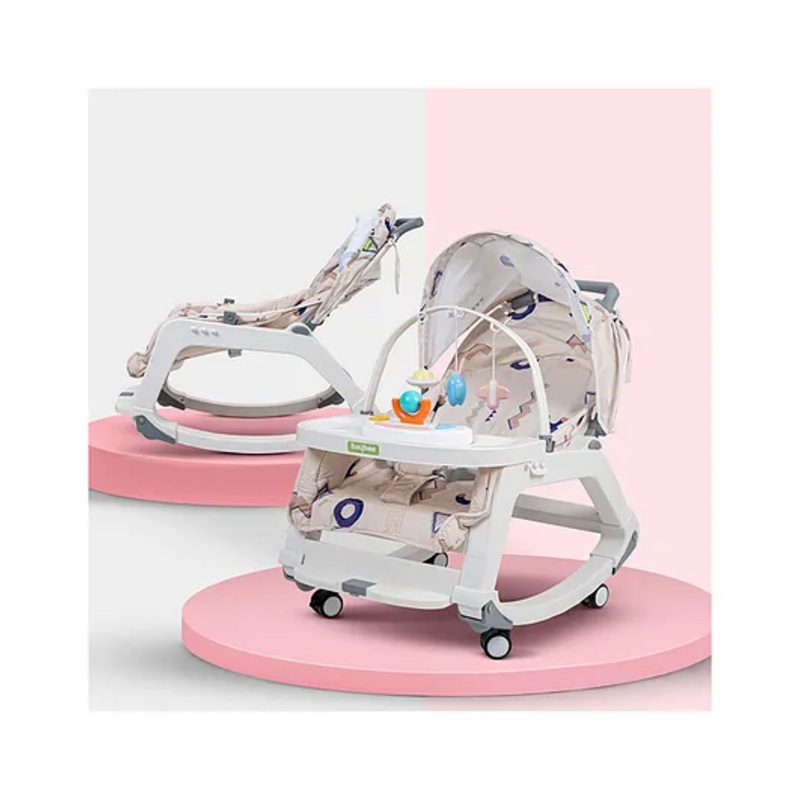 Baybee 5 in 1 Baby Rocker and Booster Seat for Babies with Multi Position Recline | Rocking Chair for Kids with Hanging Toys, Music | Baby Dining Seat (Grey)