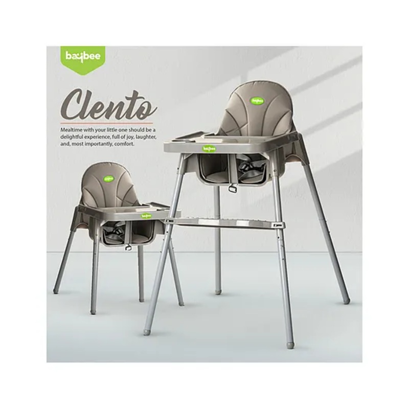 Baybee Clento 2 in 1 Baby High Chair for Kids, Baby Feeding Chair with 2 Height Adjustable, Footrest, Tray, Mobile Stand, 3 Point Safety Belt | Kids High Chair for Baby (Grey)