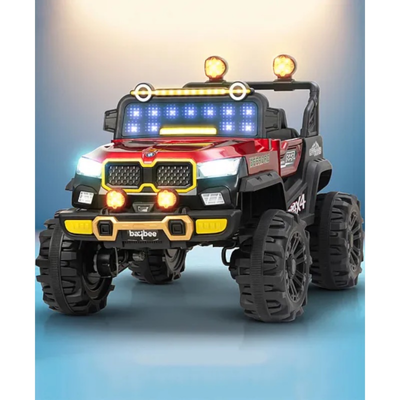 Baybee Rygon Pro 4×4 Battery Operated Jeep for Kids, Ride on Toy Baby Car with LED RGB Light & Music, Rechargeable Electric Jeep, Big Battery Car for Kids -Painted Red
