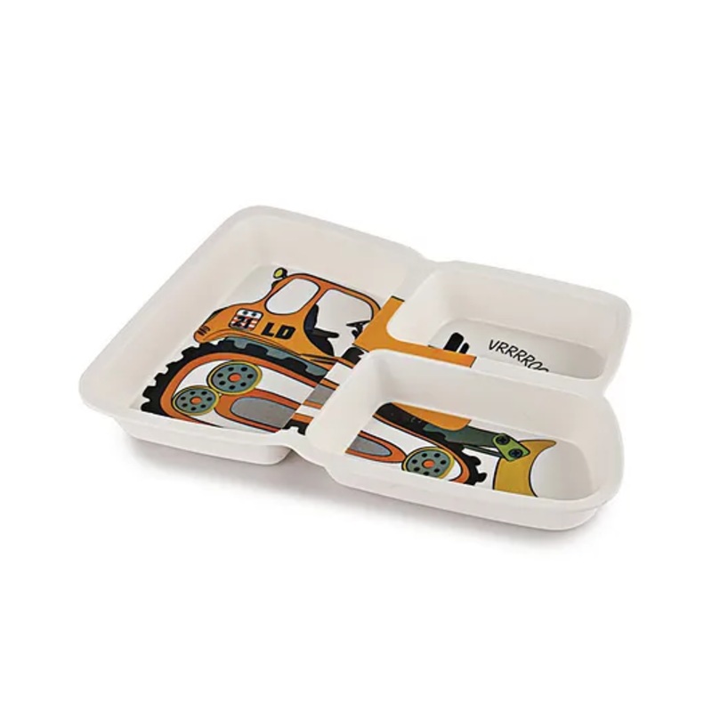Cello Melmo Builder Bulldozer Printed Melamine Plate – White & Yellow