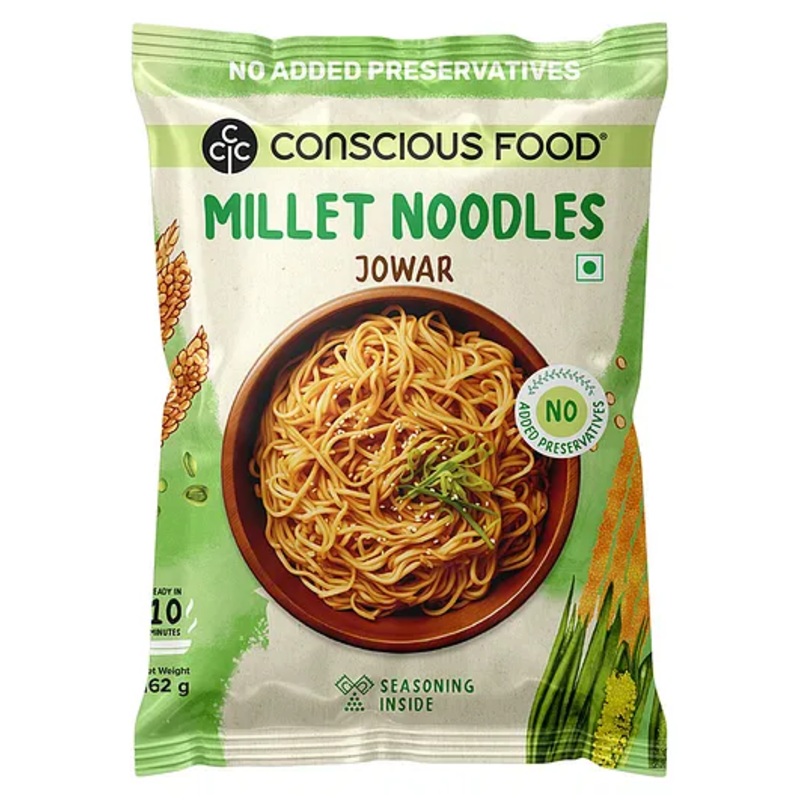 Conscious Food Millet Noodles | 165g | No Preservatives| No Maida | No Msg | No Artificial Colors or Flavors, No Trans Fat & Cholesterol