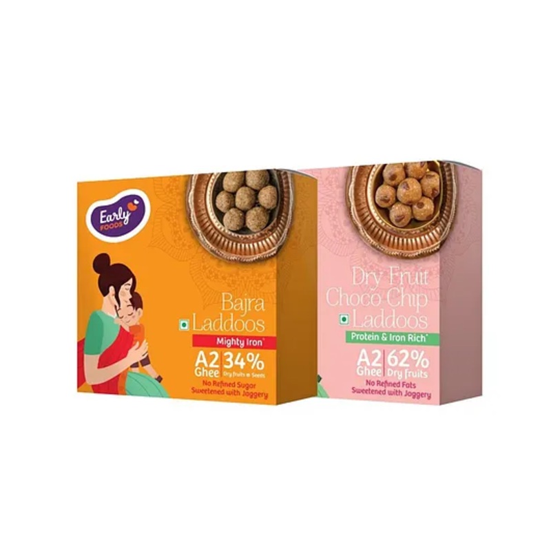 Early Foods Dry Fruit Choco Chip & Bajra Laddoos Pack of 2, 250g Each
