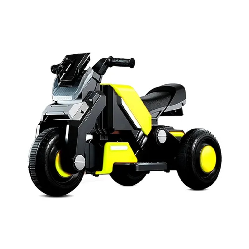 Kidsmate Hyrider 6V Electric Kids Bike with Rechargeable 6.5 Ah Battery Inbuilt Imported Motor Drive | Music Player, Front LED Light & Foot Accelerator Pedal Bike -Yellow