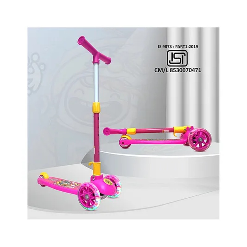 Kidsmate Speedy Kick Scooter for Kids ISI Certified with LED Wheel Lights, Height Adjustable Handlebar & Foldable Design & Rear Brakes for Kids- Pink