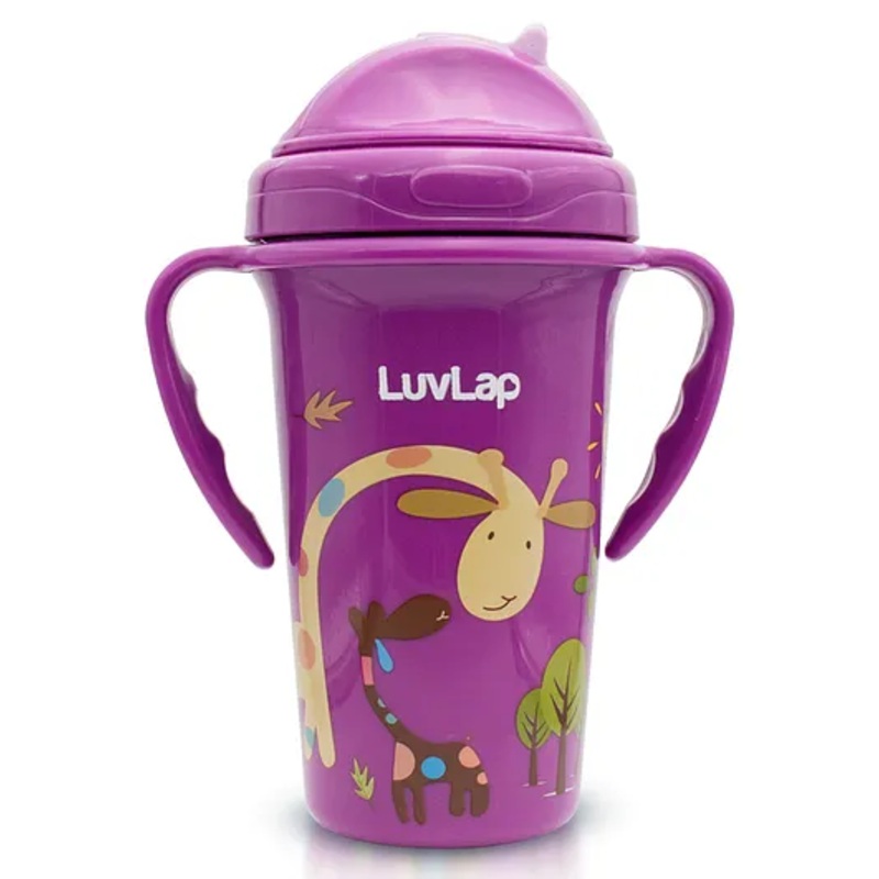 LuvLap Tiny Giffy Sippy Cup, Silicone Straw, BPA Free, 300 ml 18m+ (Purple)