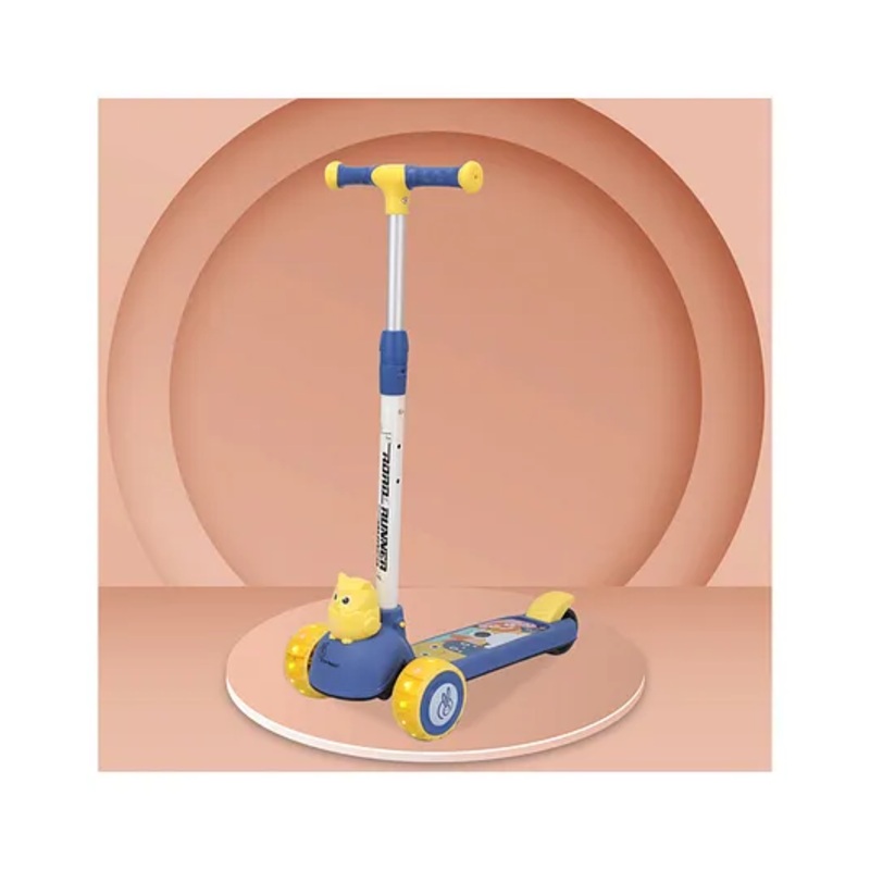 R for Rabbit Road Runner Ryder Kids Scooter, 3 Level Adjustable Height Wide Deck & PU LED Wheels Kick Scooter with Brake for 3+ Years Kids, Weight Capacity Upto 50kgs (Blue Yellow)
