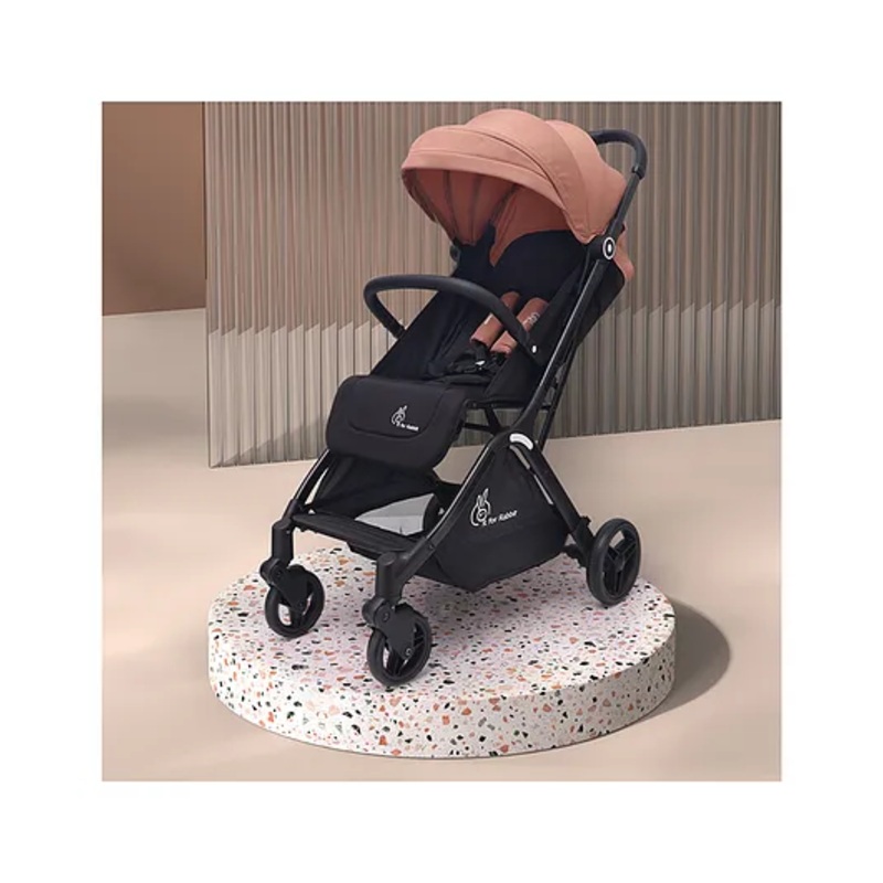 R for Rabbit Street Smart Ace Auto Fold Stylish Newborn Baby Stroller| Aluminum Frame Pram One Click Fold |Travel Friendly Cabin Trolley Stroller for 0-3 Years Kids||(Peach Black)