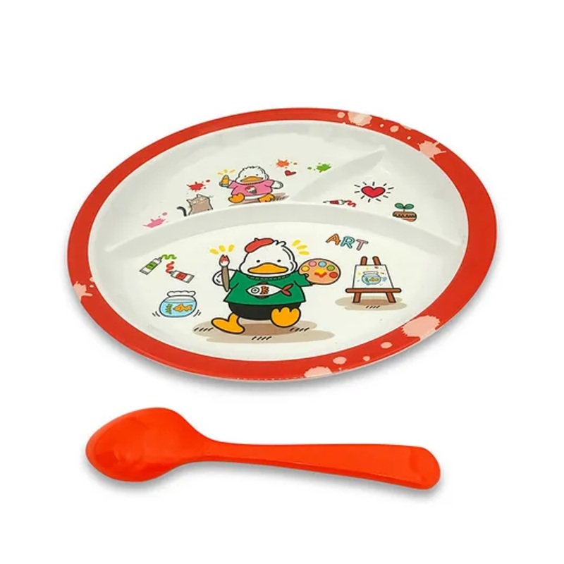 Superware Melamine Kids 3 Section plate with spoon – duck ( Set of 2 )