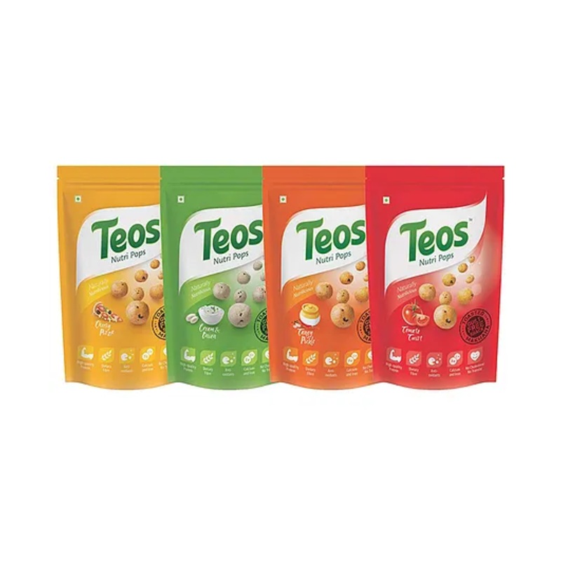 Teos Nutri Pops Makhana Snack Variety Pack – Cheesy Pizza –  Cream & Onion –  Pickle –  Tomato Twist –  Kids 2-10 Yrs – 65g (4ct)