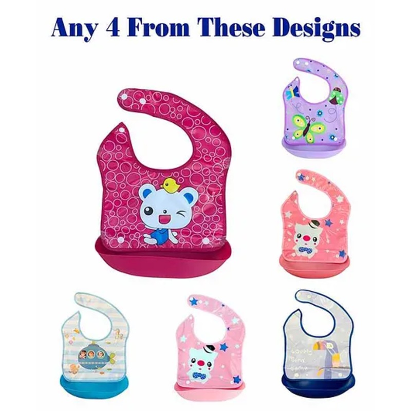The Little Lookers Waterproof Bib Printed Pack Of 4 ( Color May Vary )