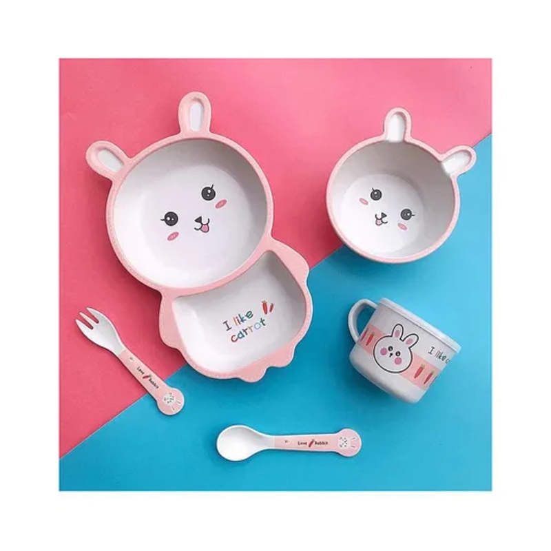 YAMAMA Rabbit Shape Bamboo Multi Piece Feeding Set Pack of 5   Color May Vary