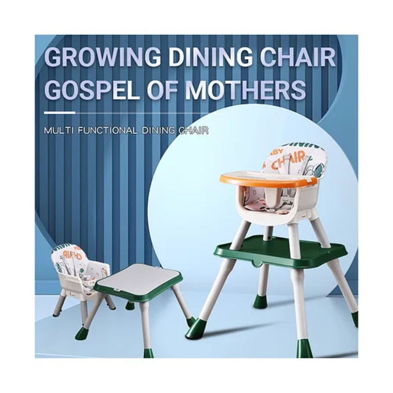 5 in 1 Baby Chair with 5 Point Safety Harness – Green| Study cum Gaming Table| Easy to Assemble| Removable Double Food Tray| Removable Cushion