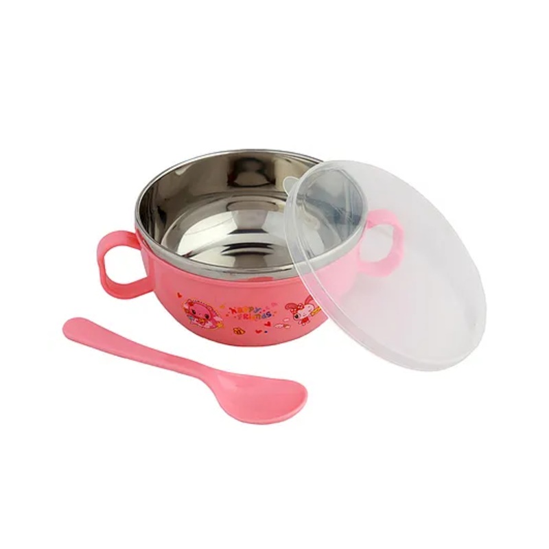 Baby Moo On-The-Go Stainless Steel Bowl With Lid & Spoon – Pink