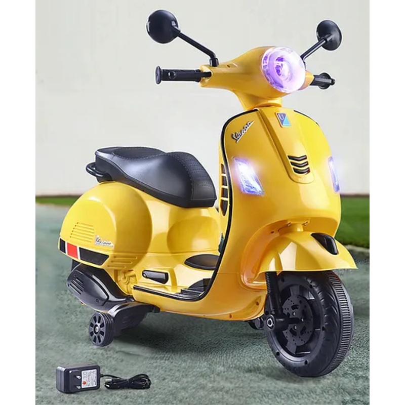 Battery Operated Ride On Scooter with Music & Light-Yellow| Balance Wheels| Rechargeable Battery| USB & AUX Facility| Comfortable Seat| Foot Accelerator| Toy for 2 to 5 Yrs Boys & Girls| Activity Gift