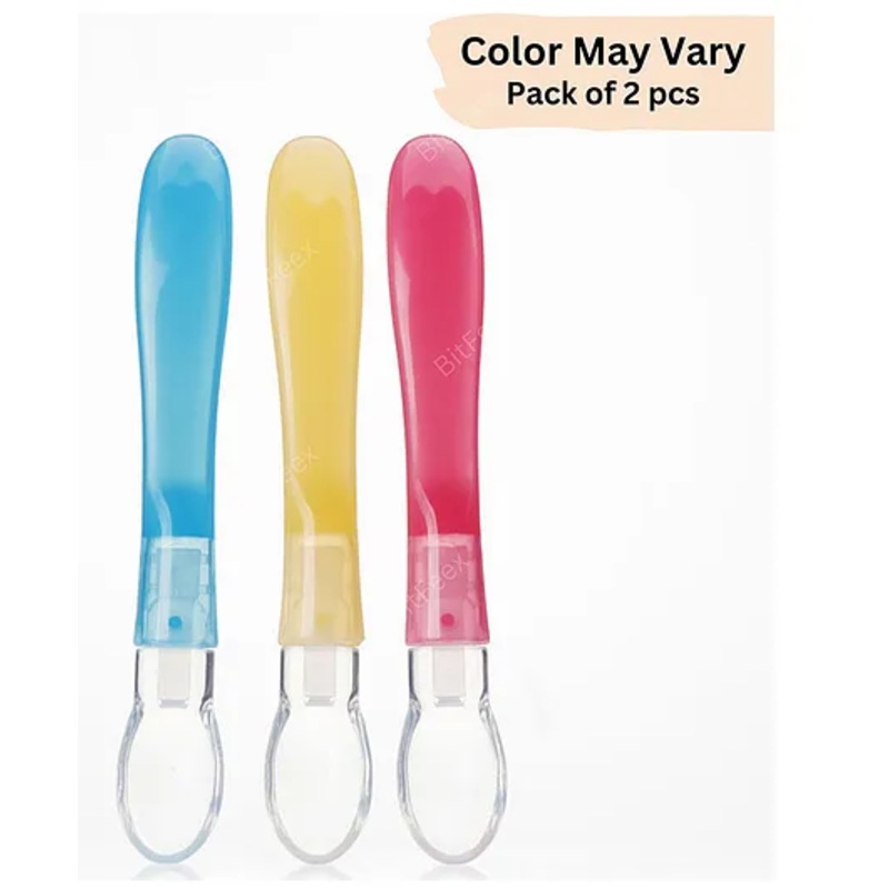 BitFeex Soft Newborne Silicone Spoon for Baby Feeding Spoon-Color May Vary ,Pack of 2 pcs
