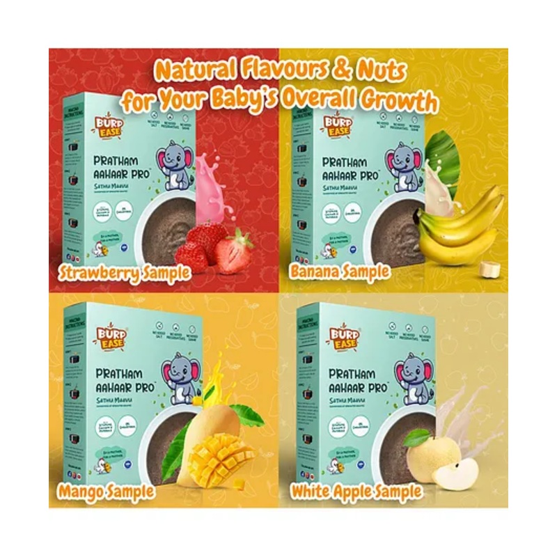 Burpease Pratham Aahaar Pro Sample Combo of Mango, Strawberry, Banana & Apple – 100 g Each