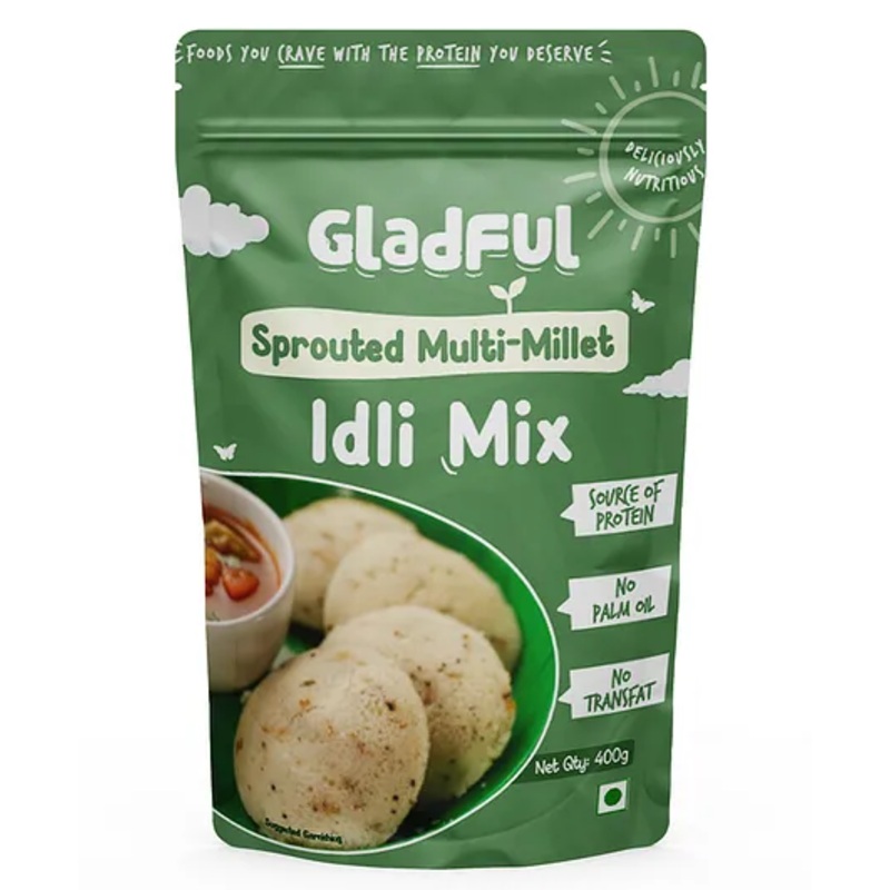 Gladful Multi Millet Idli Mix – No Palm Oil, No Transfat, Premium Instant Millet Idli Mix High Fiber, Instant Plant Protein Healthy Breakfast – Pack of 1 – 400g