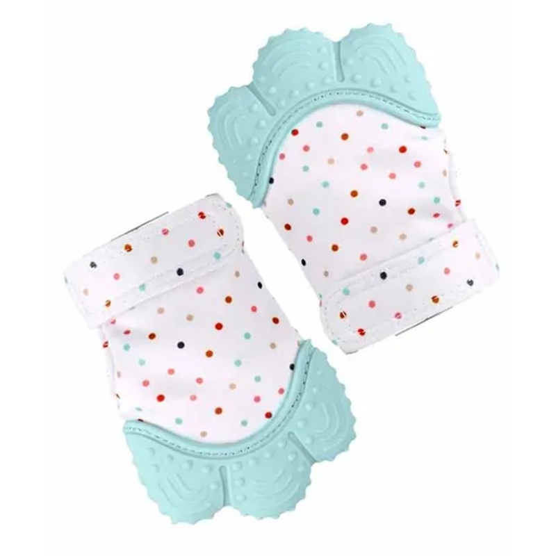 KidDough  Baby Teething Mitten Polka Dot Print Pack of 2 – Sea Green