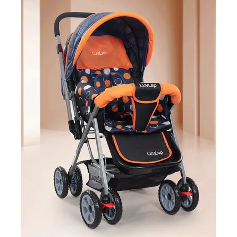 LuvLap Sunshine Baby Stroller for 03 Years, 5-Point Harness, Multi Recline, Swivel Wheels, Storage Basket, Reversible Handlebar  Orange & Black