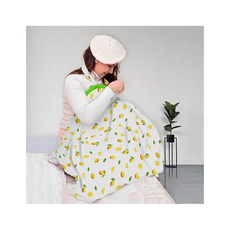 Moms Home Organic Cotton Muslin Nursing Cover for Breastfeeding Feeding Apron   White & Yellow   Lemon