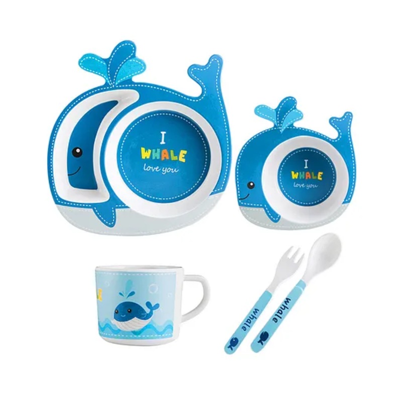 SANJARY Whale Shape Bamboo Dinnerware Set of 5 – Multicolour