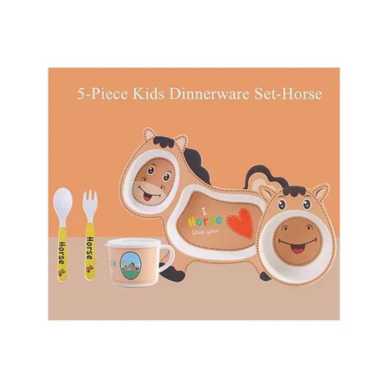 SCHOOLISH HORSE  Design 5Pcs Bamboo Kids Dinnerware Set   COLOR MAY VARY