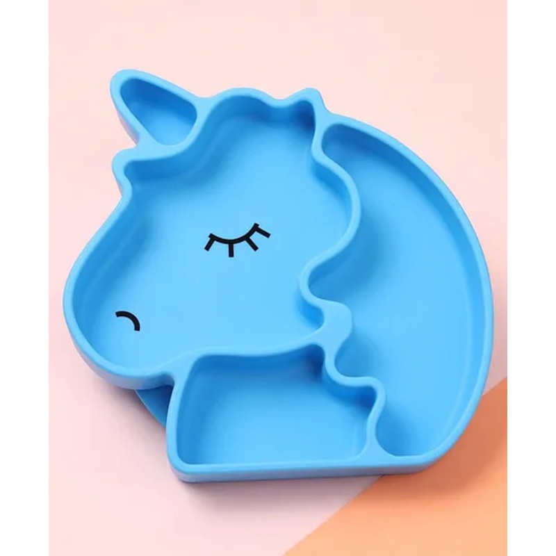 Silicone Four  Compartmented Unicorn Plate – Blue