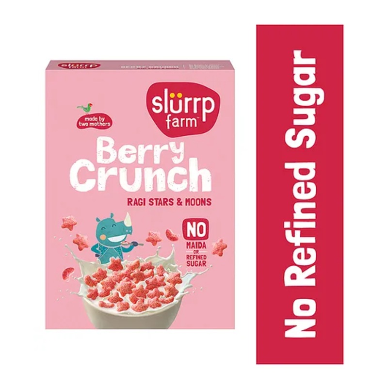 Slurrp Farm Berry Crunch Strawberry Cereal No Maida No Refined Sugar, No Added Colour, Ragi Stars and Moons Healthy Breakfast – 400 g