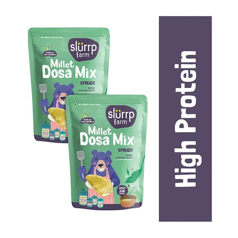 Slurrp Farm High Protein Spinach Dosa Mix Instant Healthy Breakfast Pack of 2 -150 gm each