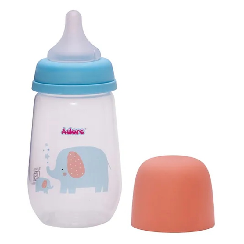 Adore  Skoot Wide Neck Feeding Bottle With First ever Dual Anti-colic System – 250ml Blue Elephant
