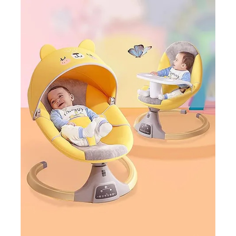 Automatic Electric Swing Rocker with Dining Tray Rocker and Bouncer  – Yellow