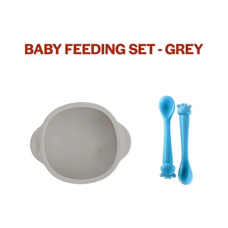B4BRAIN Silicon Bowl and Spoon Dinner Set – grey