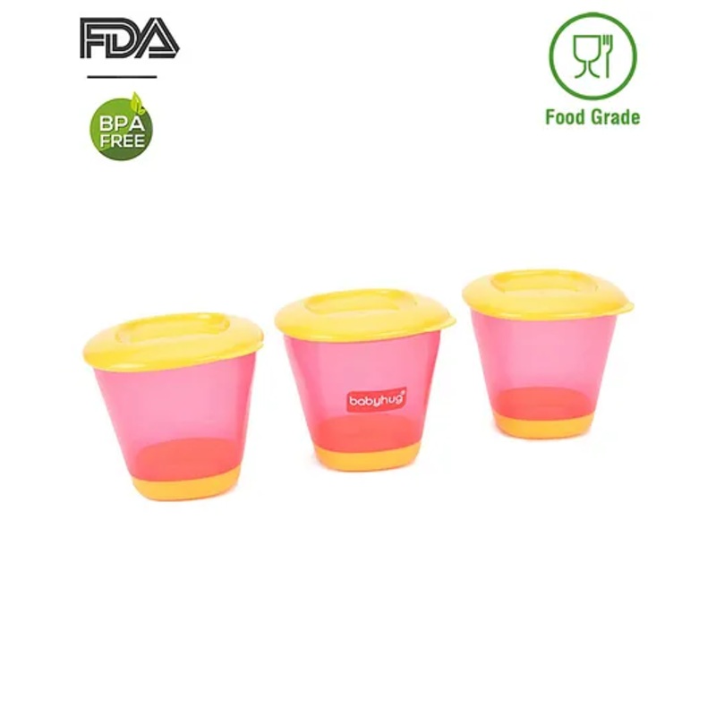 Babyhug 150 ml Weaning Pots Set of 3 – Pink Yellow