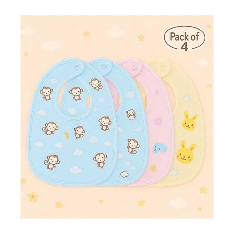 Badal Kidz Baby Soft Feeding Bib Apron Cute Multi Print with Tich Button – Multicolor (Pack Of 4)