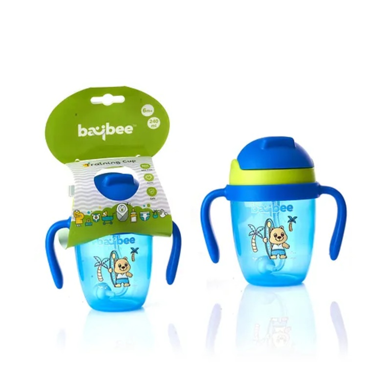 Baybee Baby Feeding Sipper Bottle with Anti Spill Sippy Cup with Soft Silicone Straw & Non Toxic Feeding Bottle for Baby Blue – 240 ml