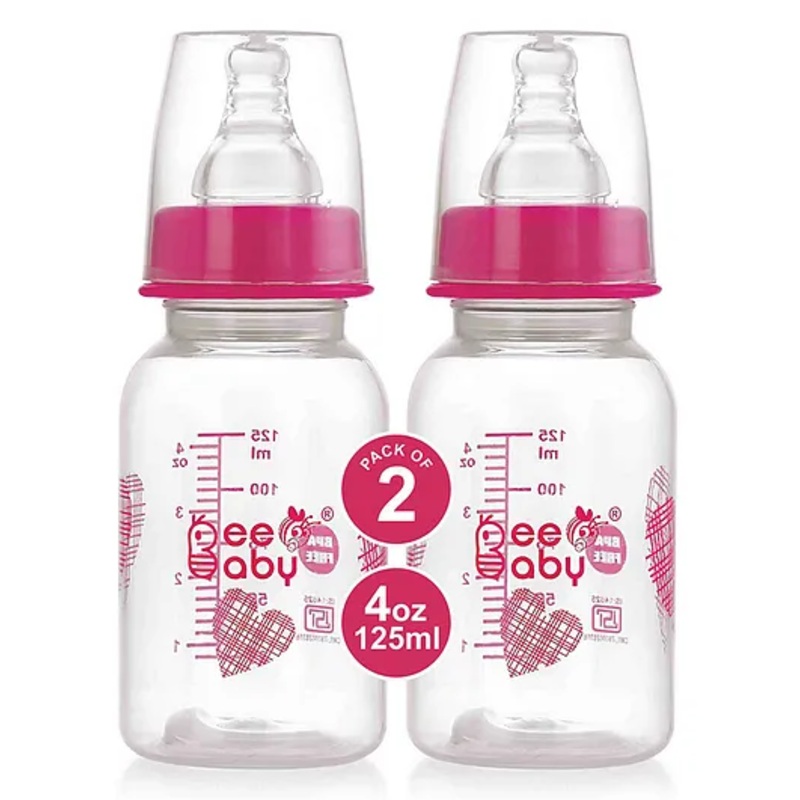 BeeBaby Basic Slim Neck Baby Feeding Bottle with Anti-Colic Nipple Pink Pack Of 2 – 250 ml