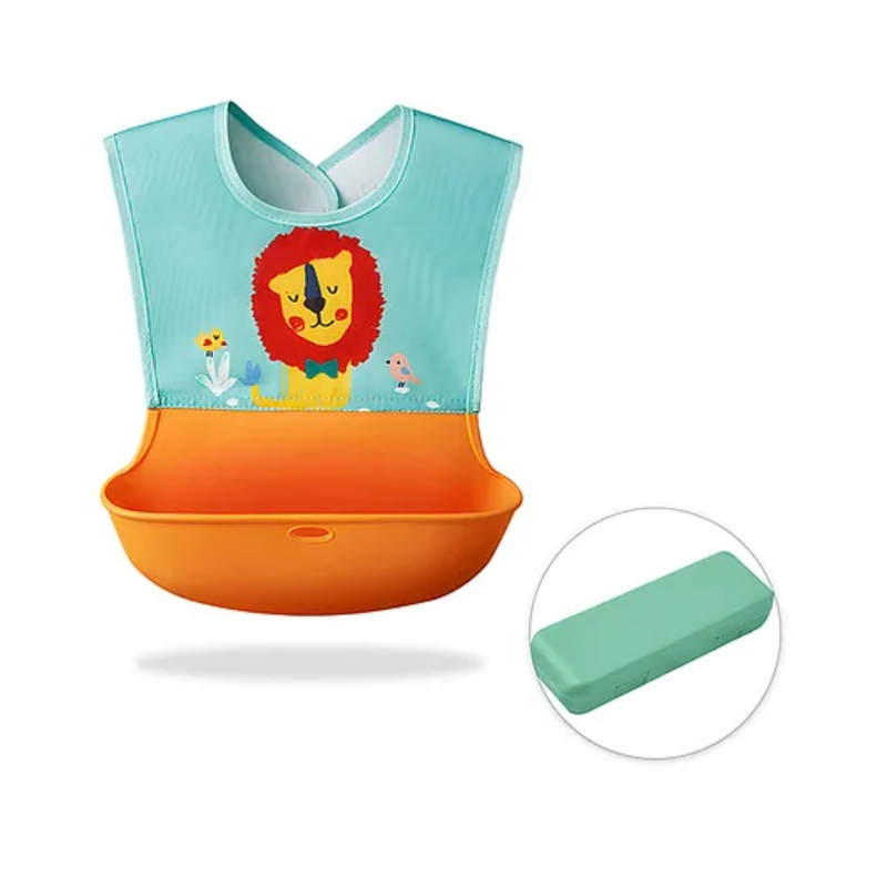 Bembika Baby Feeding Essential Baby Feeding Bib Silicone Tableware Lion Print- Sky Blue